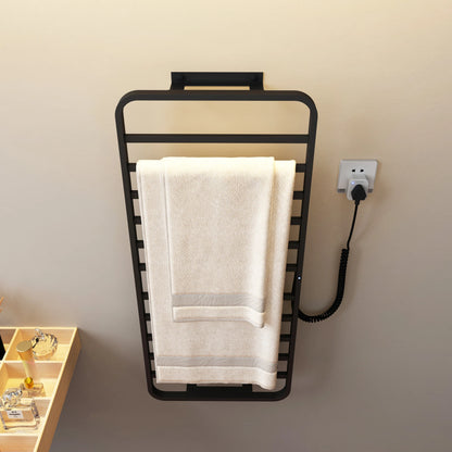 Smart Home 220v Electric Heated Towel Rail Black Bathroom Towel Dryer Warmer Rack Punch Free for Hotels