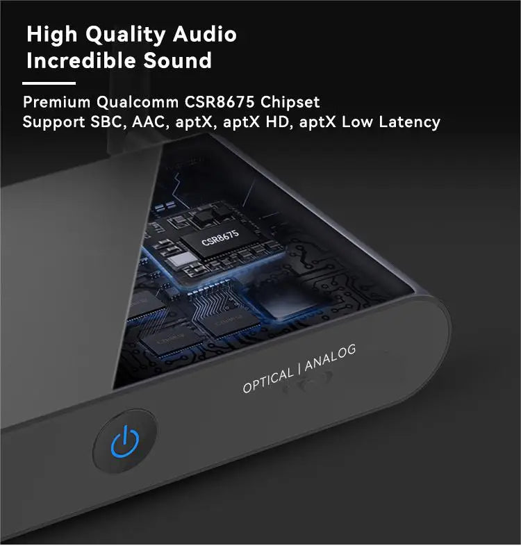 For 5.2 Long Range Transceiver Audiophile DAC for HD for Low Latency Analog RCA Digital Optical Outputs Metal