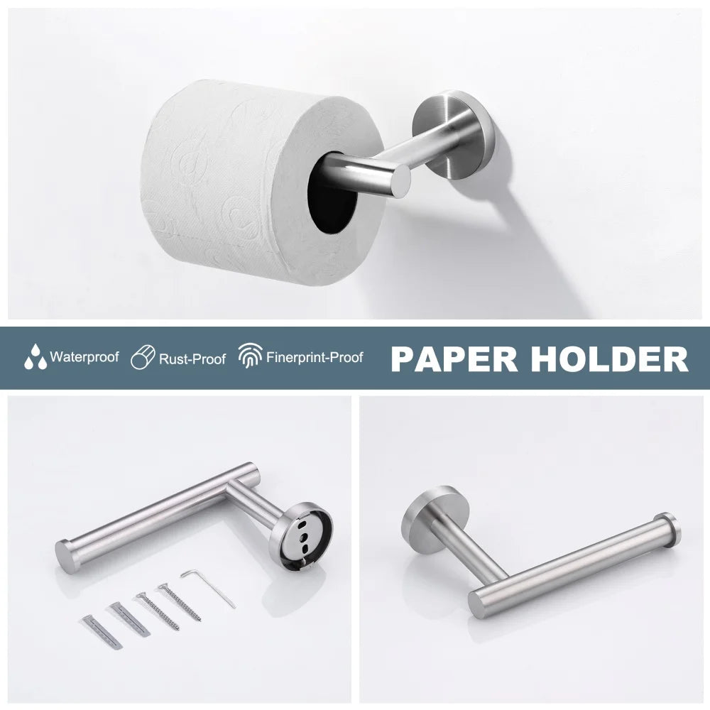 3 Pieces Brushed Nickel Bathroom Hardware Set Towel Ring Toilet Paper Holder Towel Hook, Wall Mounted Bathroom Accessories Set