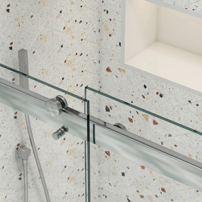 Polished Chrome Double Sliding Shower Door, 5/16" Nano-Coated Tempered Glass & 36K-Cycle Tested Hardware