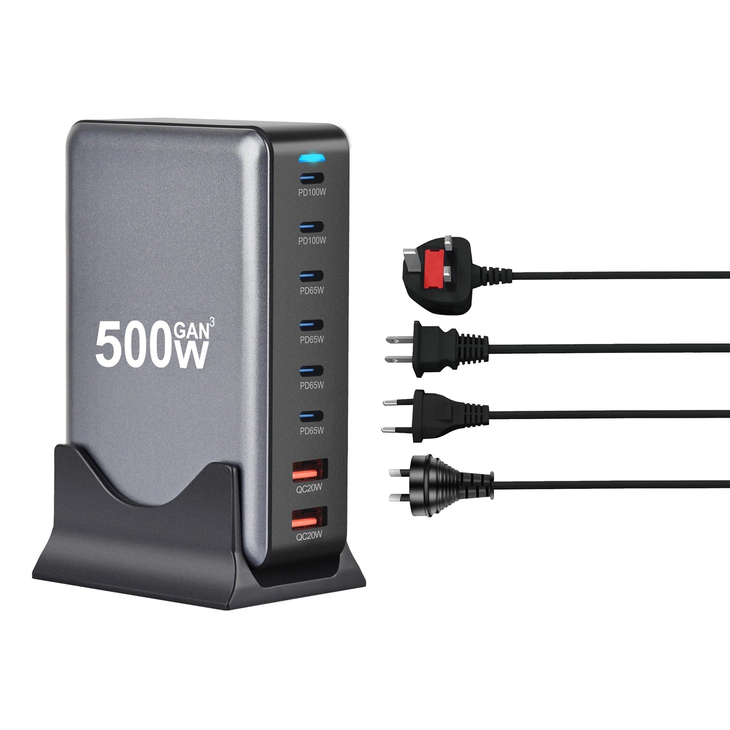 New 500w 8 Ports Gan Multi-function Desktop Charger Us Eu Uk Au Adapter Fast Charger for Laptop Mobile Phone 6C2A  Power Adapter