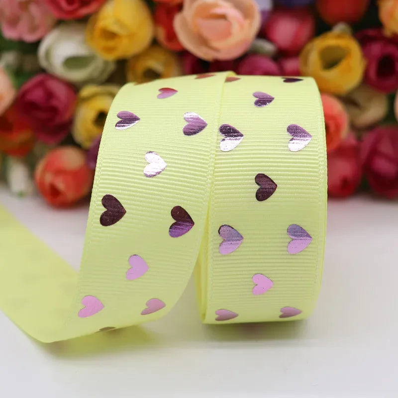 5 Yards 1" 25MM Valentine's Day Pink Gold Heart-Shaped Printed Ribbon For Hair Bows DIY Crafts Handmade Accessories M20012103