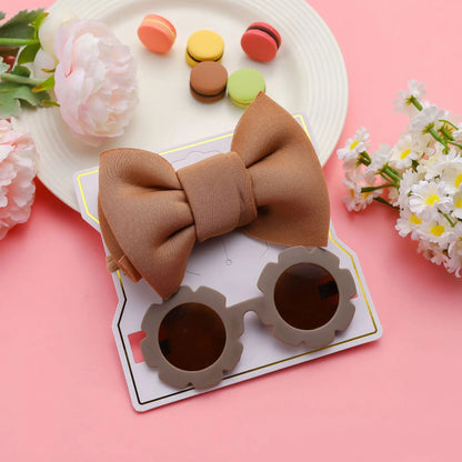 New Children Sunglasses Bow Set Cartoon Baby Toys Children Sunshade Glasses Hairbands Headdress Girl Hair Clips