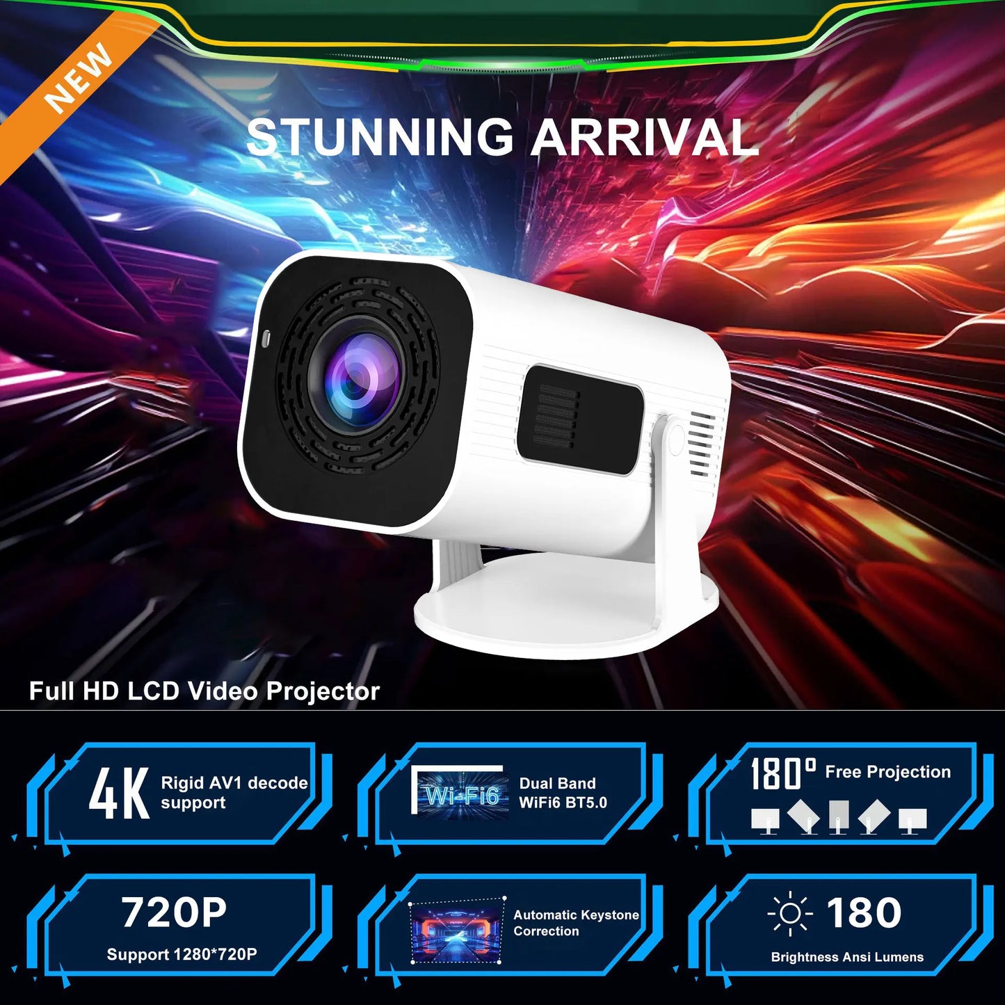 XP330 Home Cinema Portable Projector LED Video Projector HD 720P Portable Multi-media Android TV Projector with Wifi6 Speaker