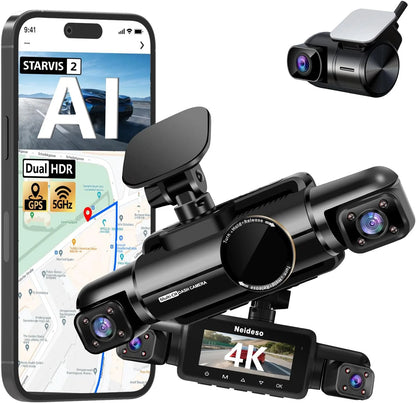 4 Lens Dash Cam with AI DMS Front 4K Recording STARVIS 2 Dashcam Built-in GPS Car Black Box with Parking Monitoring