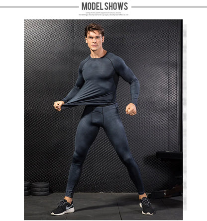 Men's Thermal Underwear Set MMA Tactics Leggings Solid Color Costume Compress Fitness Long Johns Men Winter Brands  Men