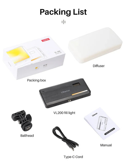 Ulanzi VL200 Led Video Light With Soft Diffuser 360°Ball Head 5000mAh 2500-9000k Fill Panel Lamp Camera Light for Youtube