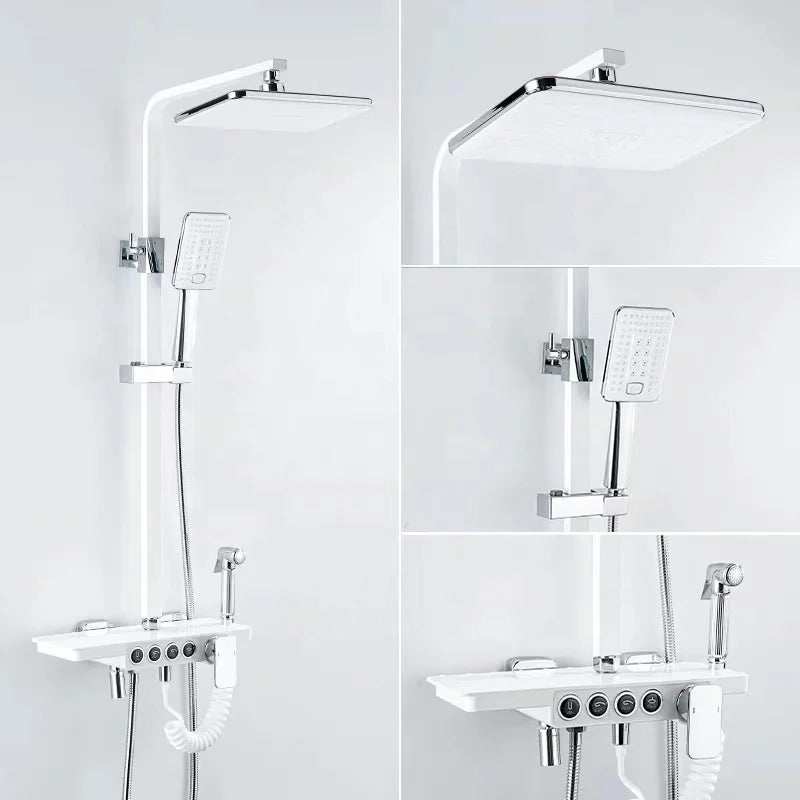 Square Bathroom Shower System Senducs Black Gold Bathtub Mixer Faucet Hot Cold Bathroom Tap Thermostatic Shower Set