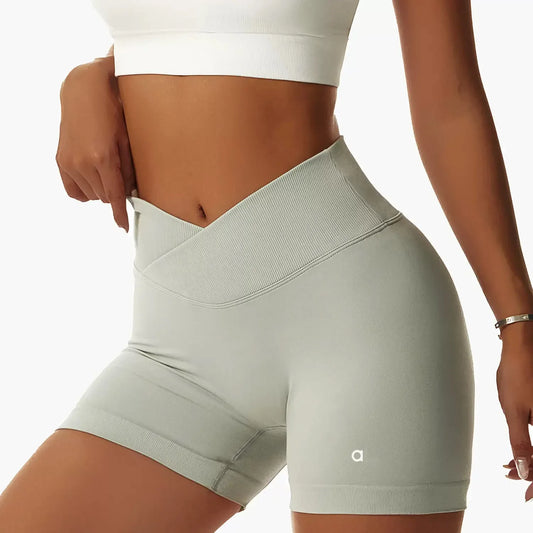 Women's V-neck Cycling Shorts, Fashionable Hip-lifting Outdoor Pants,  Solid Color Yoga Shorts,High Elasticity Fitness Shorts