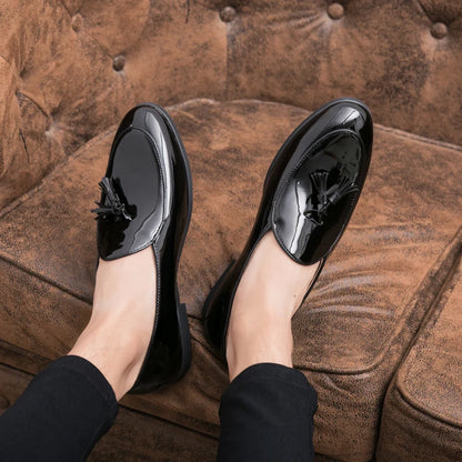 Tassel Leather Oxfords Shoes Men Loafers Casual Slip on Men Dress Shoes Italian Graceful Wedding Party Shoes Men Moccasins Black