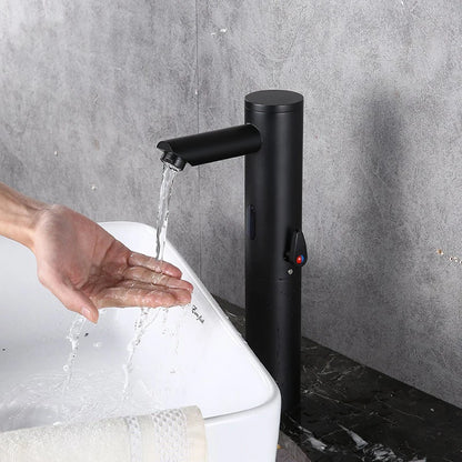 Black Brass Contemporary Single Handle Touchless Automatic Sensor Basin Faucet