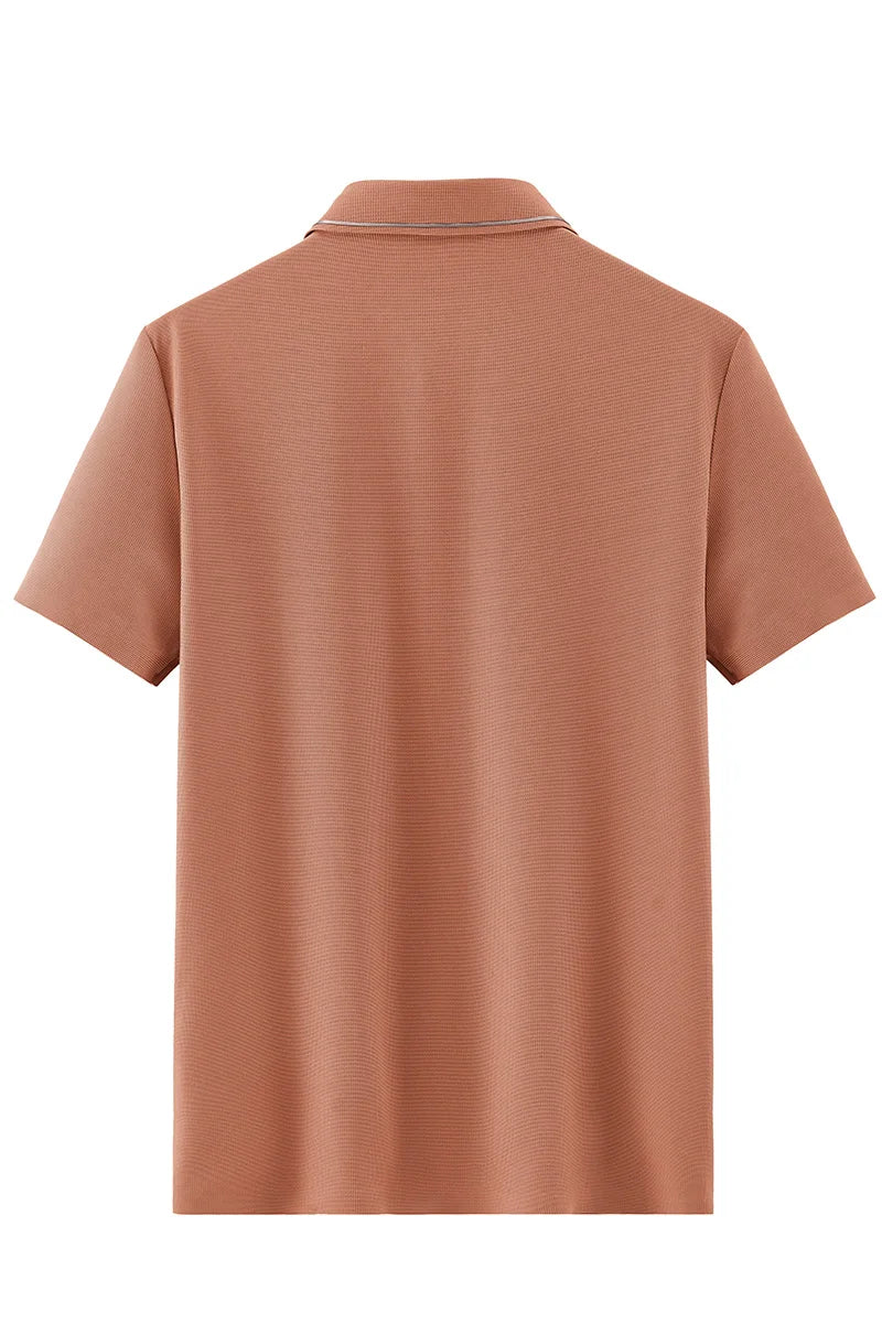 ANSZKTN 2025 Men New High-quality Ice Silk Seamless T-shirt Polo Shirt Solid Color Lapel Top