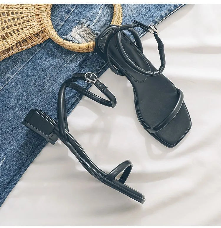 New Mid Heeled Sandals for Women, Summer Fish Mouth Covers, Thick Heels, High Heels, Simple Color Style