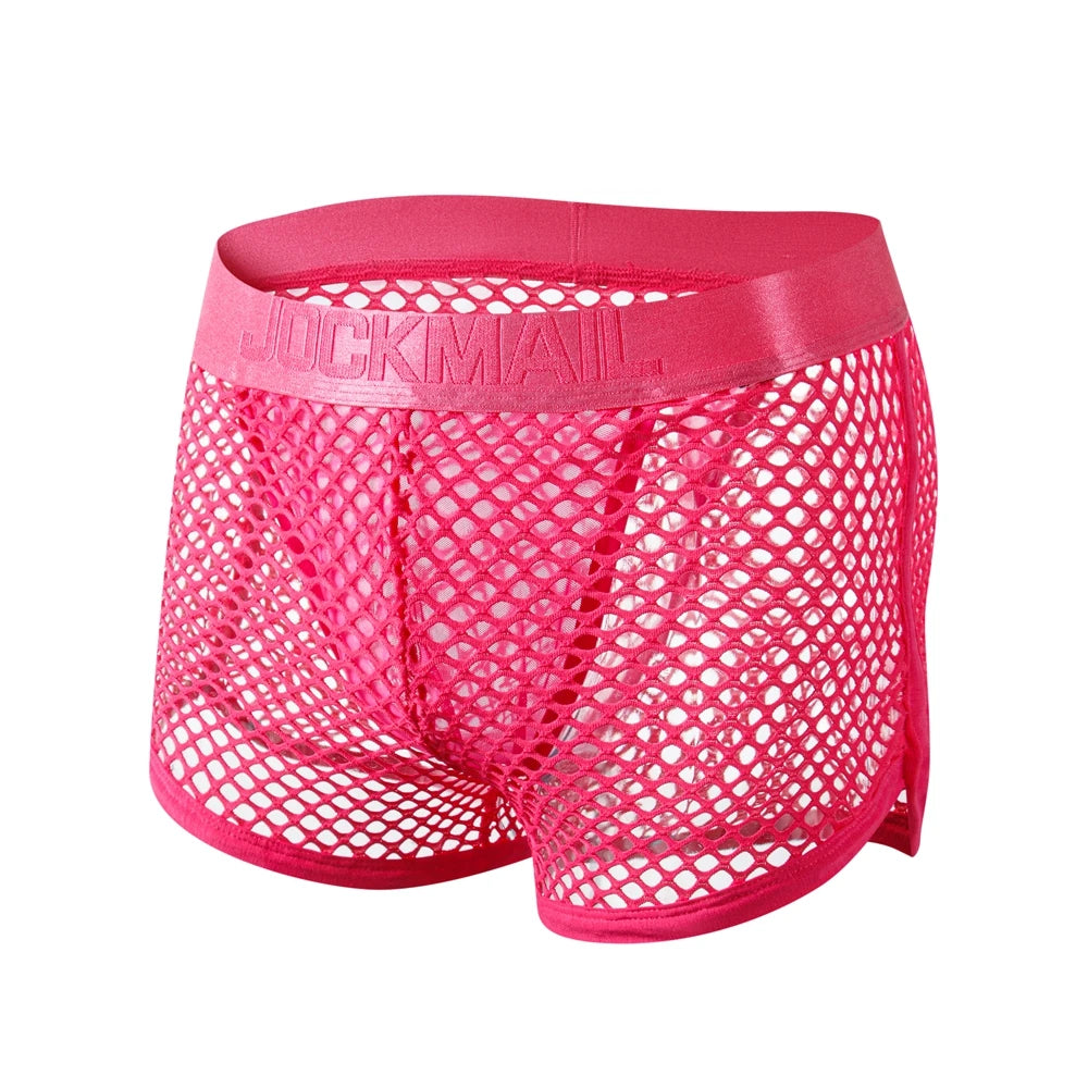 Boxer Sexy Breathable Knitted Big Mesh Translucent Fashionable Erotic Men's Trunks Underwear Daily Casual Home Wear Shorts