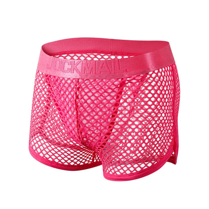 Boxer Sexy Breathable Knitted Big Mesh Translucent Fashionable Erotic Men's Trunks Underwear Daily Casual Home Wear Shorts