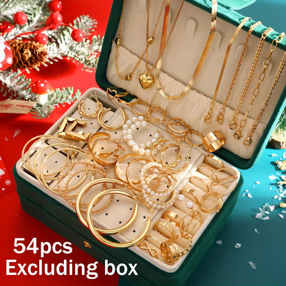 Perfect for Daily Wear 54pcs Christmas Jewelry Set - Elegant&Simple Ring,Earrings,Necklace,Bracelet for Women | Holiday Gifting