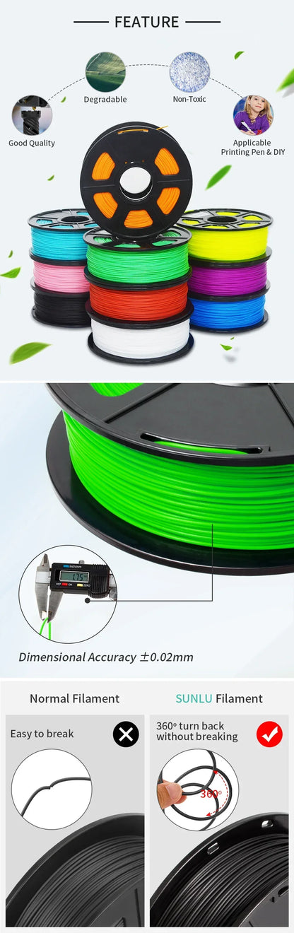 SUNLU PLA Filament 2KG 1KG/ Roll 3D Printer Filament PLA 1.75mm 3d Filament PLA Printing Materials for 3D Printer to 3D Printing