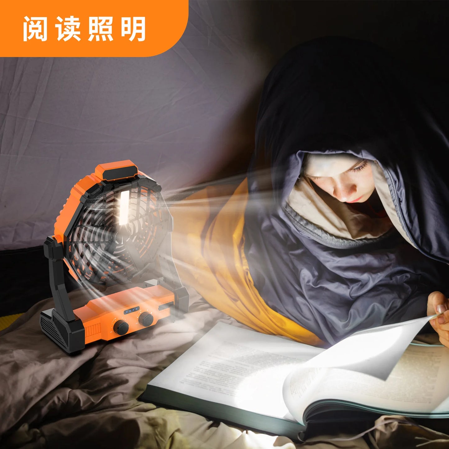 Portable Outdoor Solar Ventilation Fan for Camping for Tent Lighting Charging Dry Battery Four Wind Speed Fan Lighting Treasure