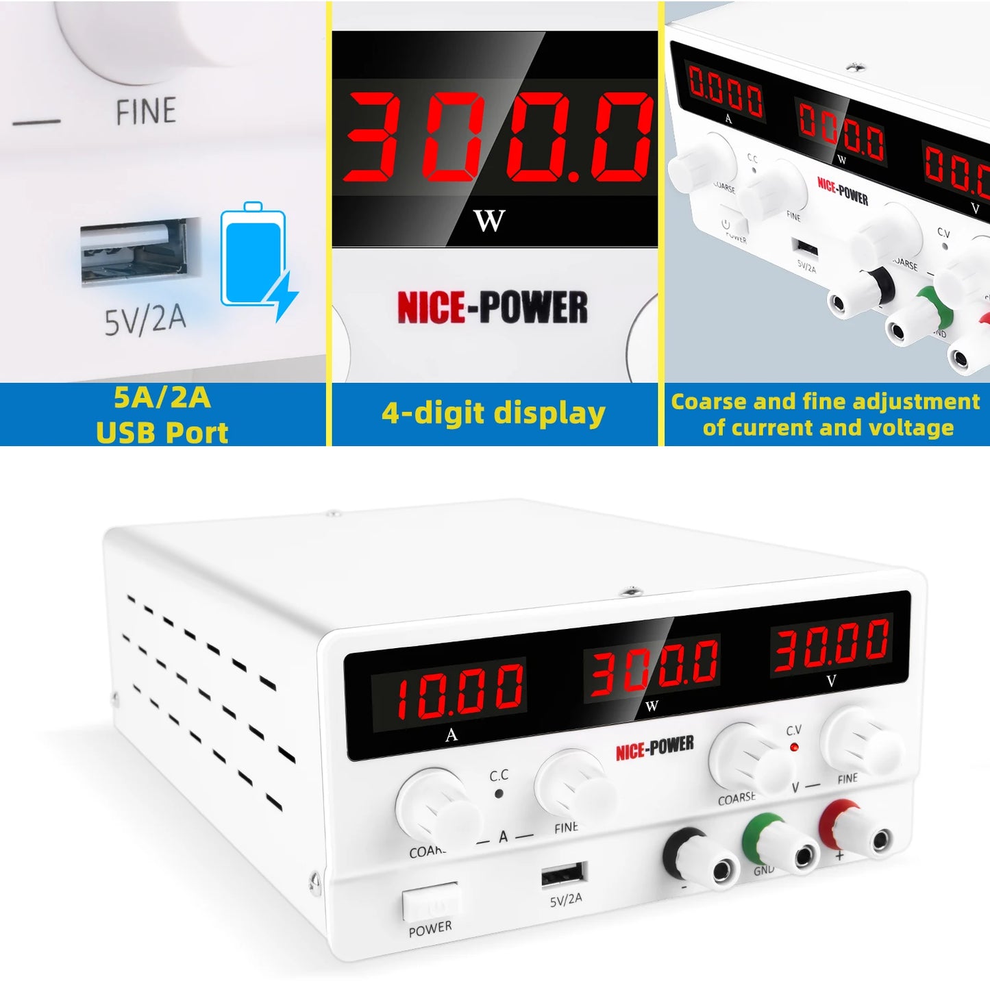 Nice Power SPS-H3010 30V 10A 300W Digital Display Adjustable DC Maintenance Power Supply Battery Backup