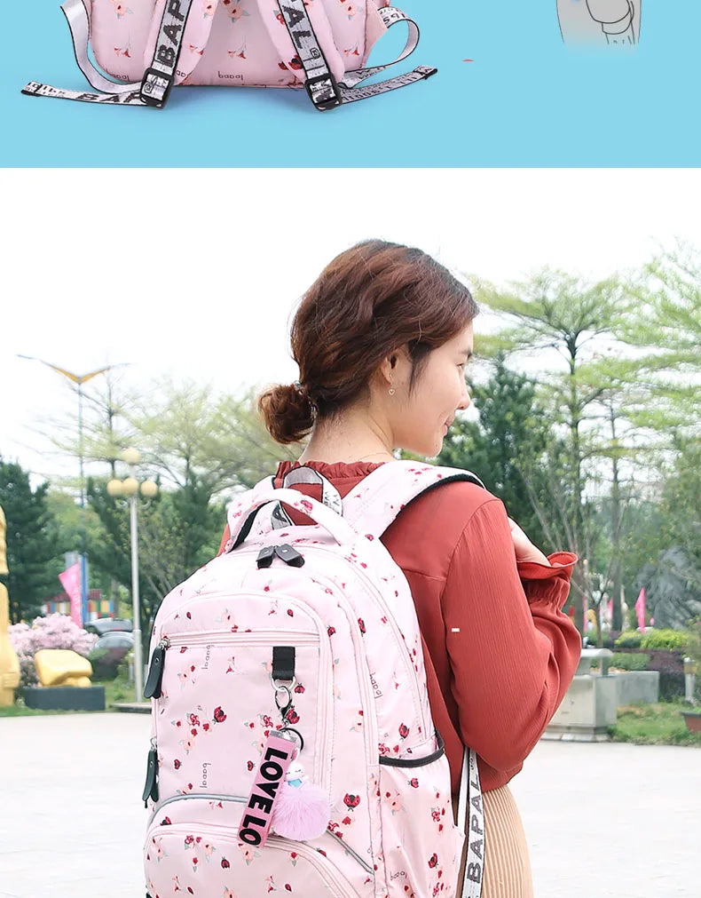 Cherry blossoms elementary school backpack for girls black pink floral bookbag fashion school bags for girls cute flower bookbag