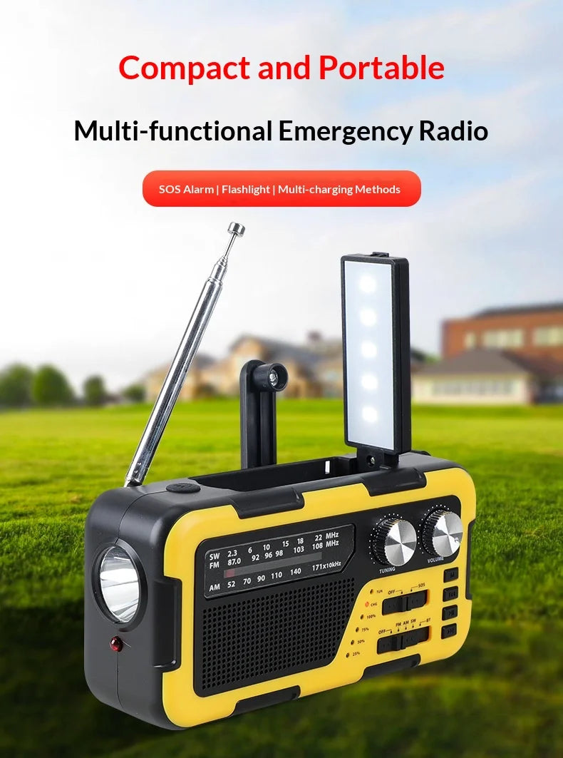 4000mAh Weather Emergency AM/FM Radio Noodradio Emergency Hand Crank Solar Charging Flashlight Survival Kit Gear Electronics