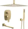Brushed Gold Concealed Shower Mixer Set 16 Inch Ceiling Mounted Rain Shower System Rainfall Stainless Steel Shower Head