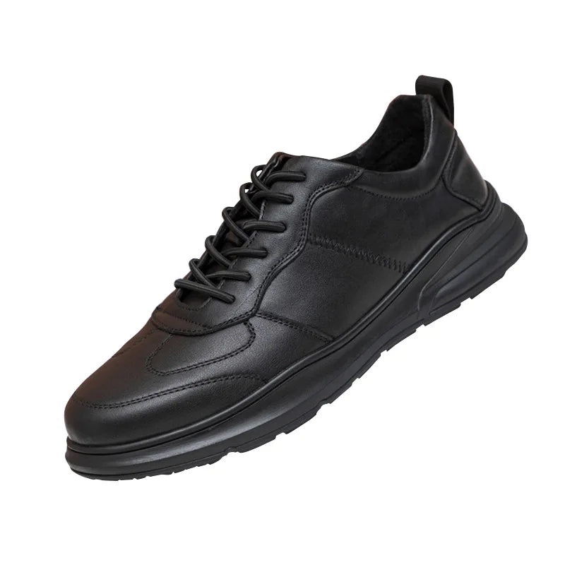 Men's Genuine Cow Leather Walking Shoes Round Toe Lace-up Breathable Mesh Lining Rubber Outsole Casual Style