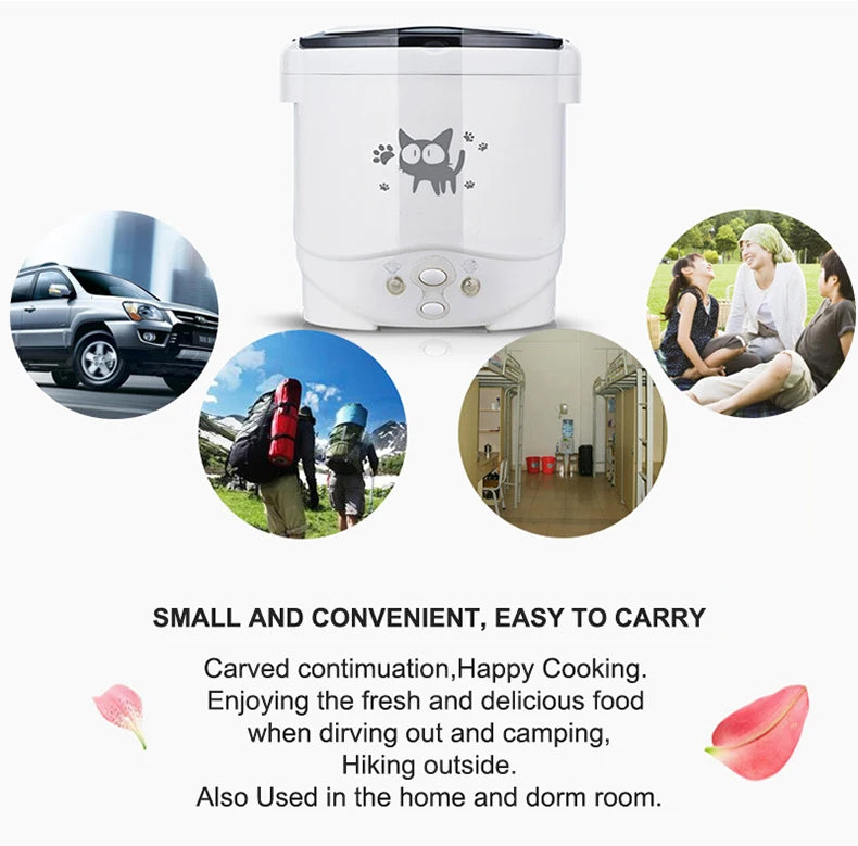 Portable Electric Mini Rice Cooker MultiCooker Rice Cooker Household 220V for Car 12V Truck 24V Cooking Machine Lunch Box Warmer