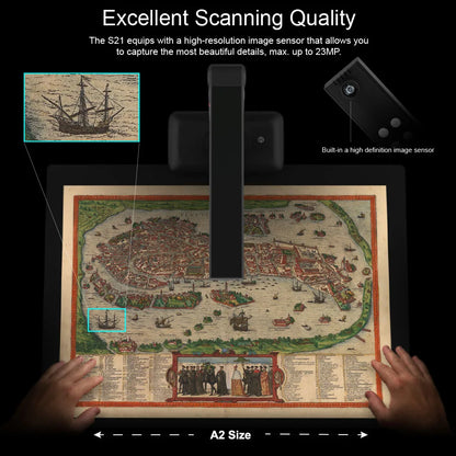 A2/A3 Large Format Overhead Book& Document Scanner 23MP High Resolution Auto- Flatten & Support Multi-Language VIISAN-S21 2025