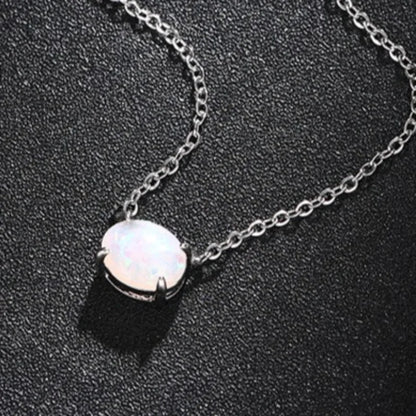 Oval Iridescent Gemstone Pendant Necklace Claw Setting Classic Unisex Link Chain Jewelry