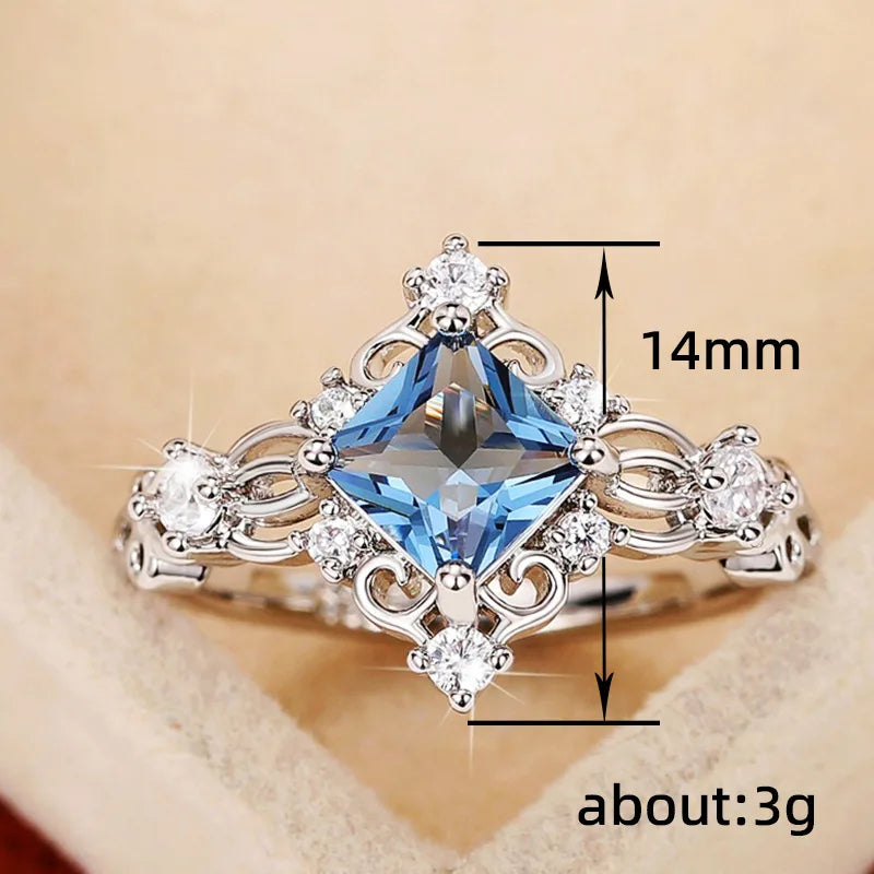 Geometric Princess Cut Ring Prong Set Women's Elegant Fashion Jewelry