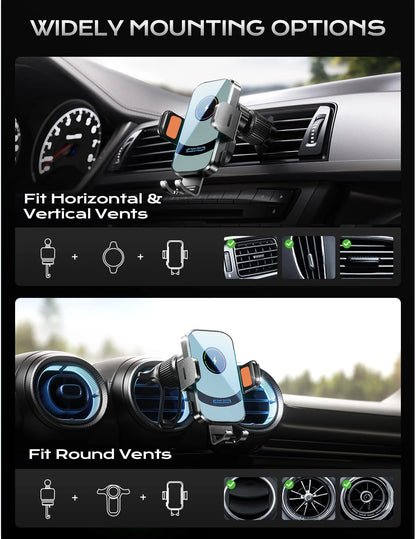 Wireless Car Charger Phone Holder Mount 15W Fast Charging Air Vent Auto Clamping Holders for iPhone 16 15 Pro Max New Products
