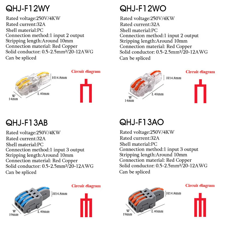 Wire Connector 1 Input Multiple Output Electrical Splitter Push-in Terminal Block Butt Home LED Light Quick Wiring Connectors