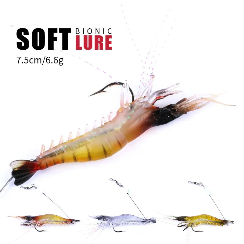 7.5cm/6.6g Plastic Fishing Bait Soft Swim Shrimp Lure Bionic Shrimp Lures for River and Lake Hot Sale Products