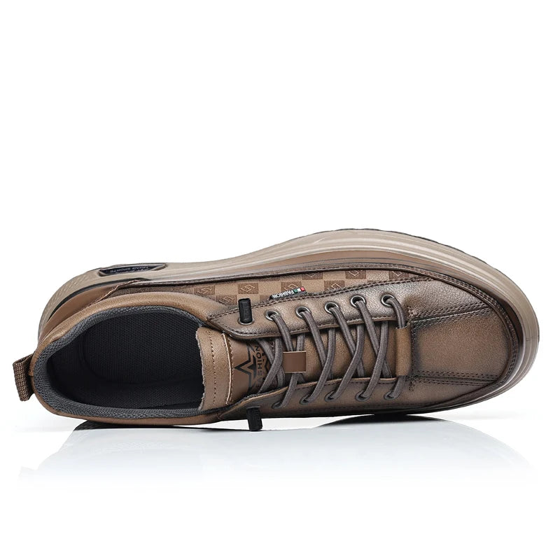 New High Quality Cowhide Shoes Men Classic Business Gentleman Oxford Real Cow Leather Elevator Sneaker Lace-up Brand Shoe Office