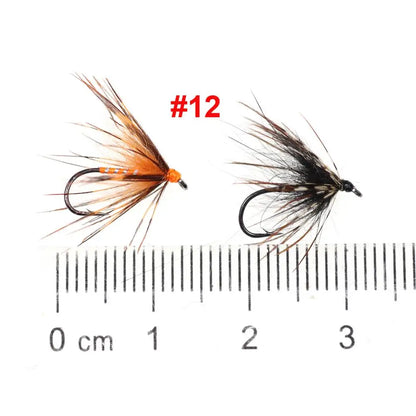 Vampfly 8PCS Size #12 Tenkara Nymph Wet Fly Trout Fishing Fly Soft Hackle Spider Trout Flies Bait Lures Black Orange Yellow