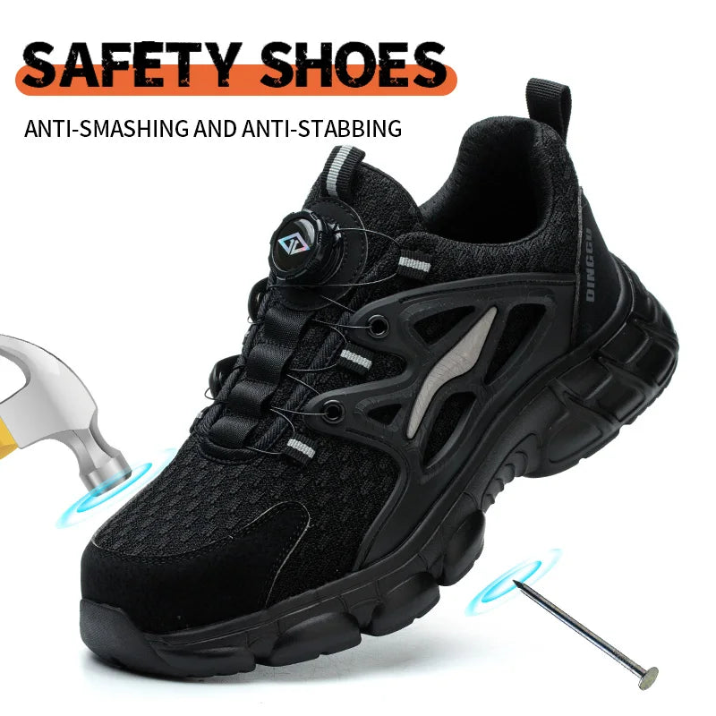 Men's Steel Toe Puncture Proof Anti-skid Work Safety Shoes Men's Breathable Woven Knit Shock Absorption Running Shoes