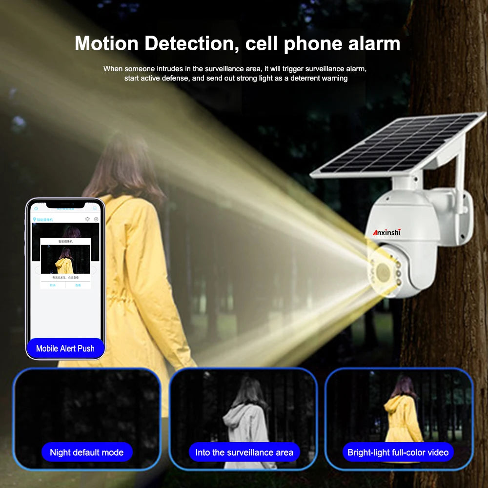 Anxinshi Ubox App 1080P Two Way Voice 4G Wifi IP Solar Panel Battery Dual Power PTZ CCTV Camera