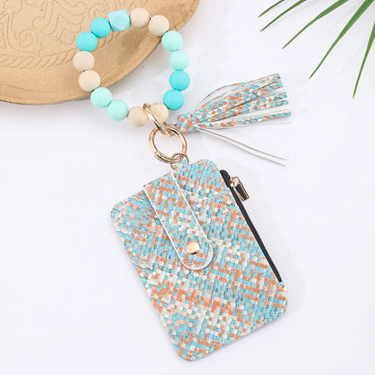 2025 New Fruit  Pattern Leather  Bracelet Fringe Key Chin Card Bag Document Wrist Portable Keychain  Zipper Card Holder Wallet