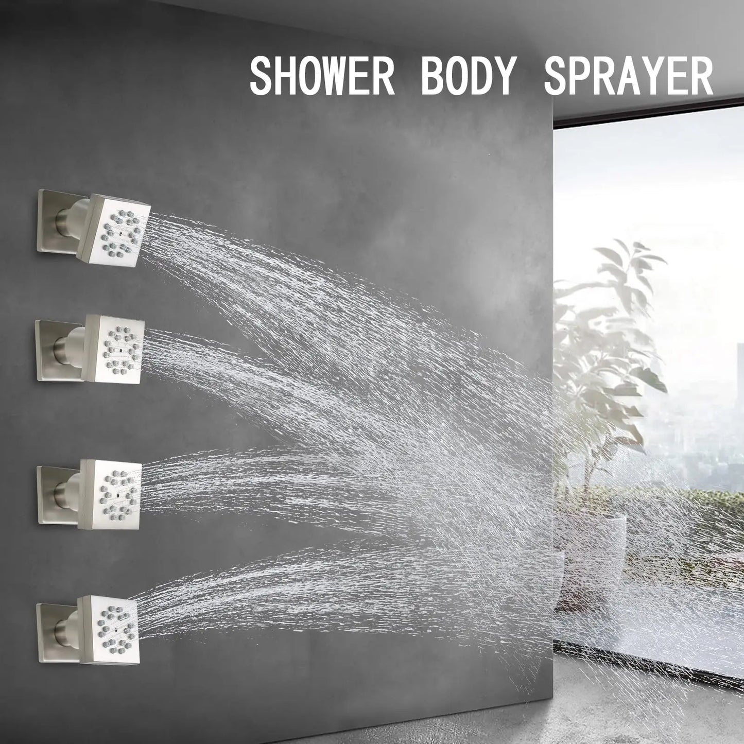 High-Pressure Wall Mounted Brass Square Shower Sprayer Nozzles Brushed Brass Body Jets Rain Pattern Ceramic Thermostatic Faucets