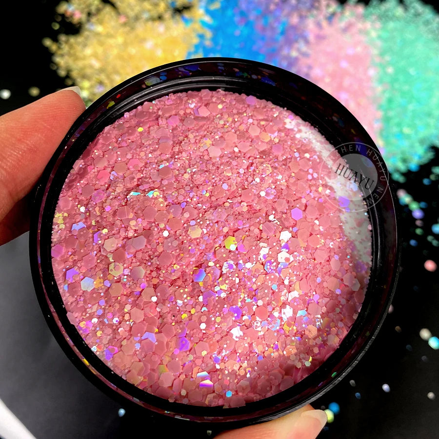 Bulk KG Bag Holographic Macaron Glitters Solvent Resistant Polyester Chunky Glitter for Resin Craft Tumbler Snowglobe