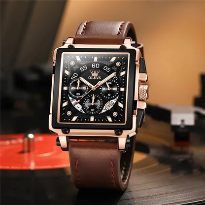 OLEVS Top Brand Male Watches Square Quartz Watch Watch for Men Waterproof Leather Strap Sport Clock Male Relogio Masculino