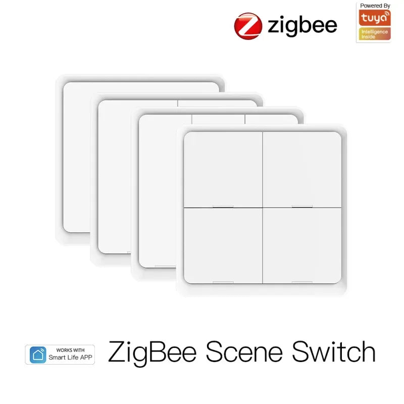 ZigBee/Tuya Smart Switch Wireless Free Sticker 4/3/2/1 Way Panel Scene Button Switch Smart Scene Automation Control Switch