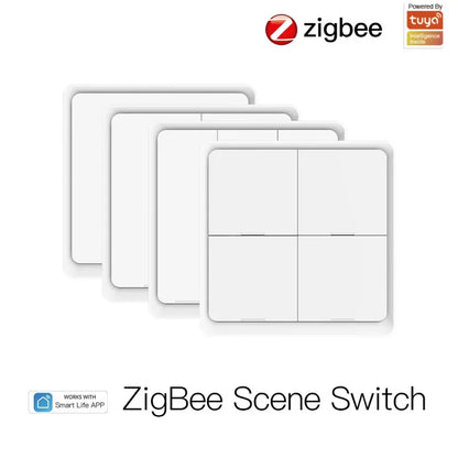 ZigBee/Tuya Smart Switch Wireless Free Sticker 4/3/2/1 Way Panel Scene Button Switch Smart Scene Automation Control Switch