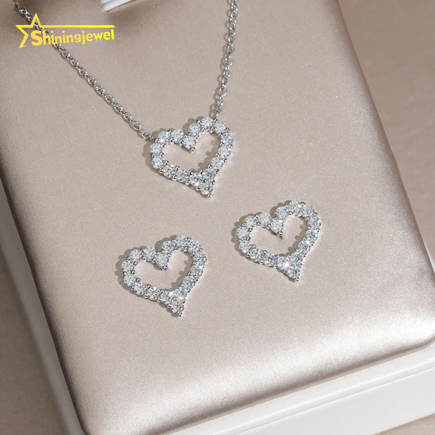USA Warehouse Best Gift Set Iced Out Heart Earrings & Necklace Set 925 Silver VVS Moissanite Jewelry Hip Hop Stud Earrings