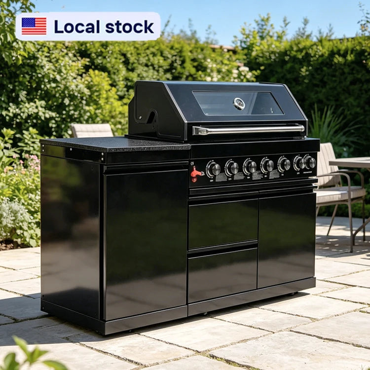 USA 7 Days Delivery Freestanding Outdoor Kitchen Modular Cabinet BBQ Kitchen Island with Rustproof Material for Resort