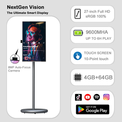 2025 Trend 27-Inch Touch Screen LED Display Portable 32-Inch HD Smart TV with 4G+64G Movable Stand Mobile Smart Television