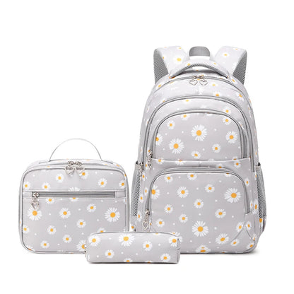 Unisex Daisy Print Backpack Water-Repellent & Zipper-Closure Polyester Lining Cute School Bag for Schoolboys and Schoolgirls
