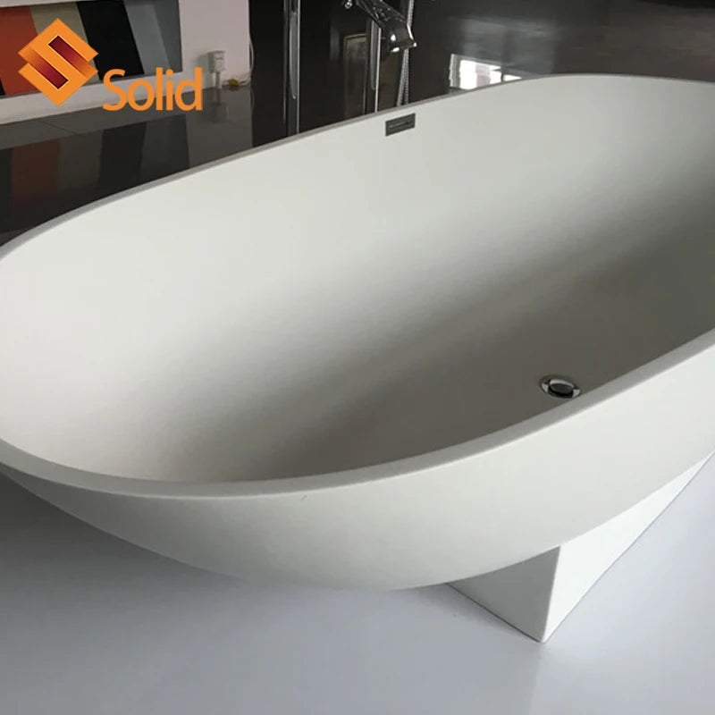 Hot Design White Tub  Artificial Stone Solid Surface Bath Tub Freestanding Soaking Bathroom Bathtub