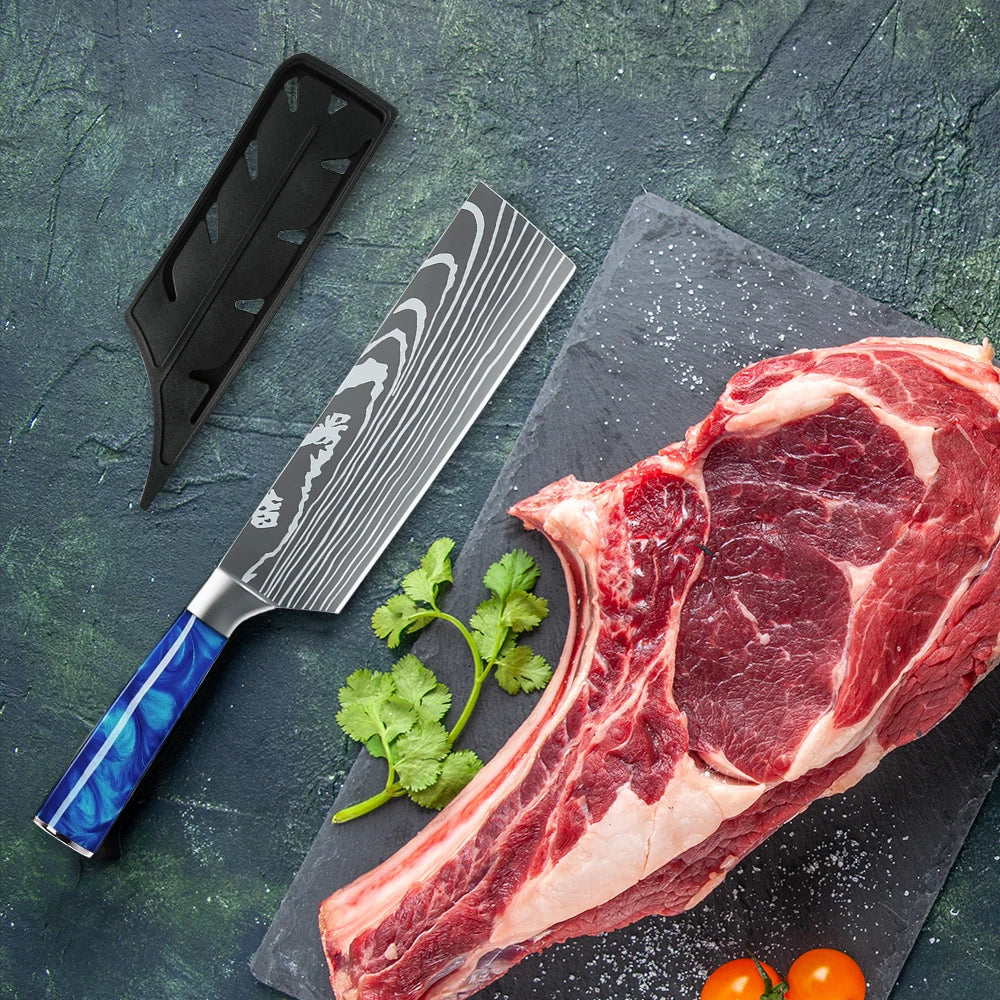 7 Inch Cleaver Kitchen Knife Stainless Steel Vegetable Chopping Chefs Knife Ultra Sharp Cooking Knives for Restaurant,Gift Box